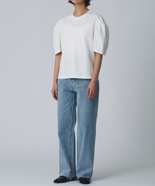 Abor(アボア)の「【Abor】2タックハーフスリーブTシャツ(Tシャツ/カットソー・レディース・ネイビー/アイボリー/ベージュ・FREE)」の8枚目の写真