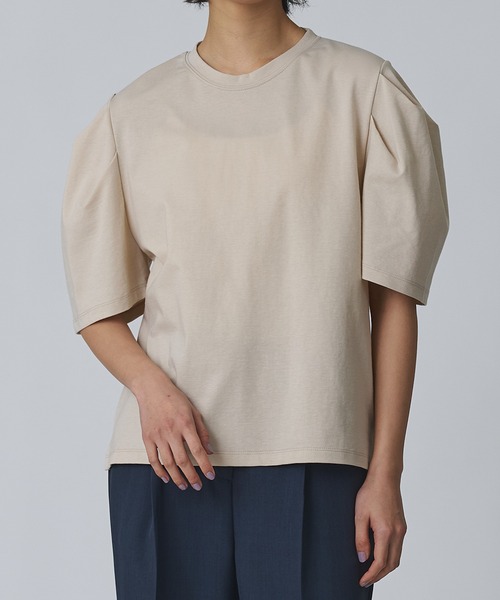 Abor(アボア)の「【Abor】2タックハーフスリーブTシャツ(Tシャツ/カットソー・レディース・ネイビー/アイボリー/ベージュ・FREE)」の12枚目の写真