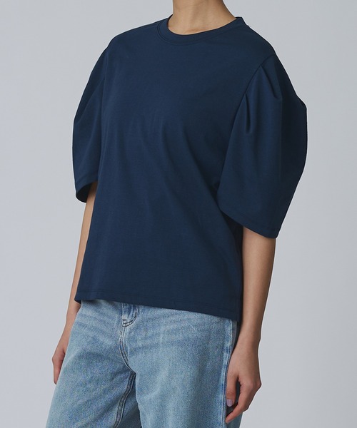Abor(アボア)の「【Abor】2タックハーフスリーブTシャツ(Tシャツ/カットソー・レディース・ネイビー/アイボリー/ベージュ・FREE)」の20枚目の写真