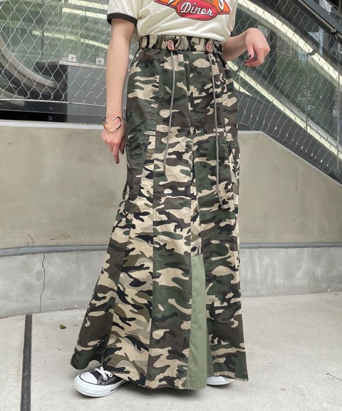CIAOPANIC（チャオパニック）の「ミリタリー切替フレアスカート（スカート・レディース・ブラック/グリーン/カーキ・FREE）」の3枚目の写真