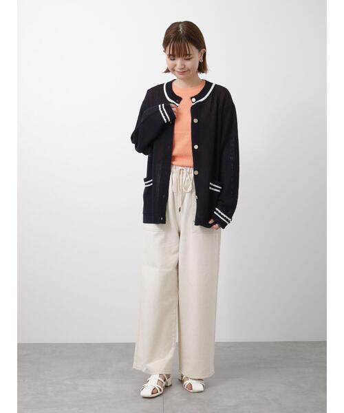 Lugnoncure（ルノンキュール）の「麻タッチライン入りカーディガン（カーディガン/ボレロ・レディース・ベージュ/ネイビー/オフホワイト・ﾌﾘ-）」の19枚目の写真