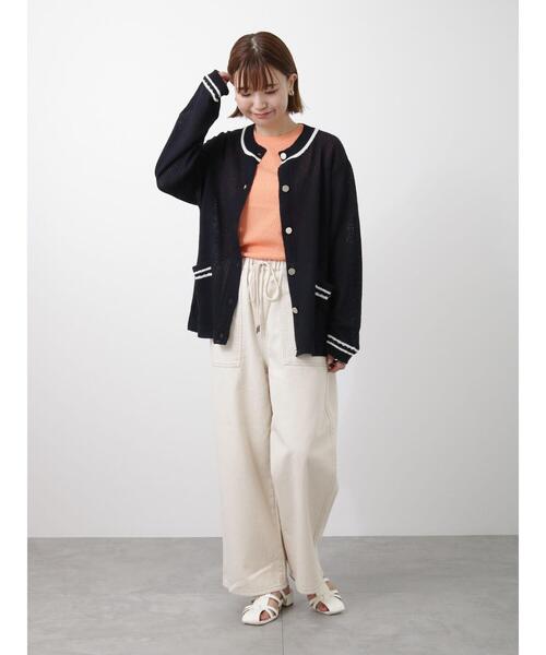Lugnoncure（ルノンキュール）の「麻タッチライン入りカーディガン（カーディガン/ボレロ・レディース・ベージュ/ネイビー/オフホワイト・ﾌﾘ-）」の20枚目の写真
