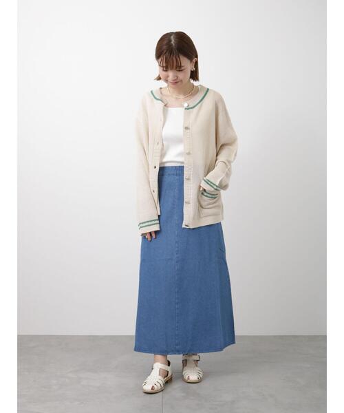 Lugnoncure（ルノンキュール）の「麻タッチライン入りカーディガン（カーディガン/ボレロ・レディース・ベージュ/ネイビー/オフホワイト・ﾌﾘ-）」の22枚目の写真