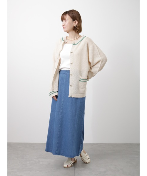 Lugnoncure（ルノンキュール）の「麻タッチライン入りカーディガン（カーディガン/ボレロ・レディース・ベージュ/ネイビー/オフホワイト・ﾌﾘ-）」の9枚目の写真