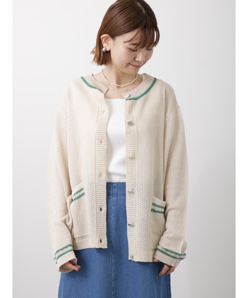 Lugnoncure（ルノンキュール）の「麻タッチライン入りカーディガン（カーディガン/ボレロ・レディース・ベージュ/ネイビー/オフホワイト・ﾌﾘ-）」の10枚目の写真