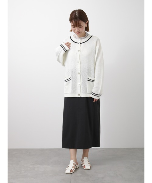 Lugnoncure（ルノンキュール）の「麻タッチライン入りカーディガン（カーディガン/ボレロ・レディース・ベージュ/ネイビー/オフホワイト・ﾌﾘ-）」の11枚目の写真