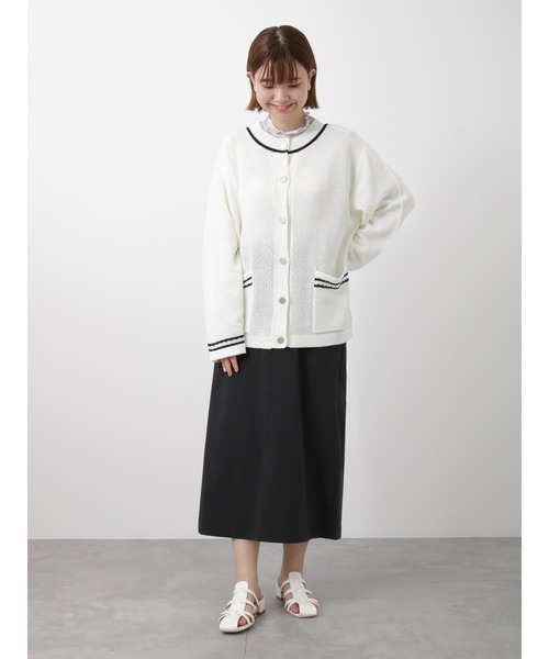 Lugnoncure（ルノンキュール）の「麻タッチライン入りカーディガン（カーディガン/ボレロ・レディース・ベージュ/ネイビー/オフホワイト・ﾌﾘ-）」の12枚目の写真