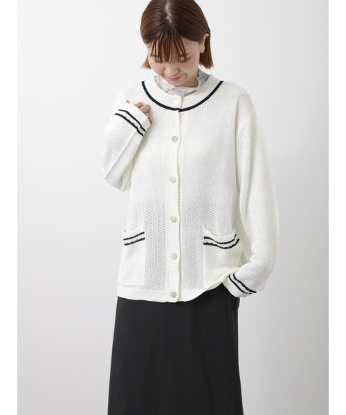 Lugnoncure（ルノンキュール）の「麻タッチライン入りカーディガン（カーディガン/ボレロ・レディース・ベージュ/ネイビー/オフホワイト・ﾌﾘ-）」の13枚目の写真