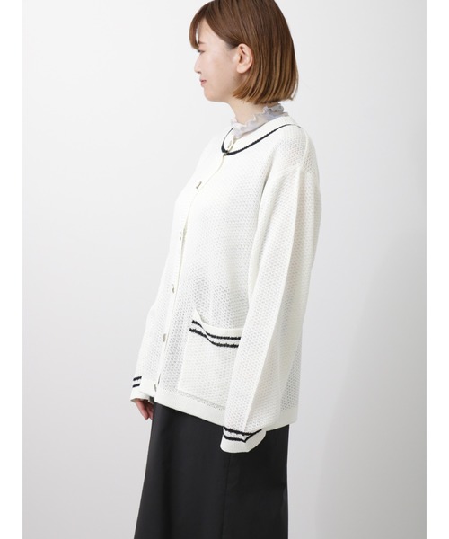 Lugnoncure（ルノンキュール）の「麻タッチライン入りカーディガン（カーディガン/ボレロ・レディース・ベージュ/ネイビー/オフホワイト・ﾌﾘ-）」の14枚目の写真