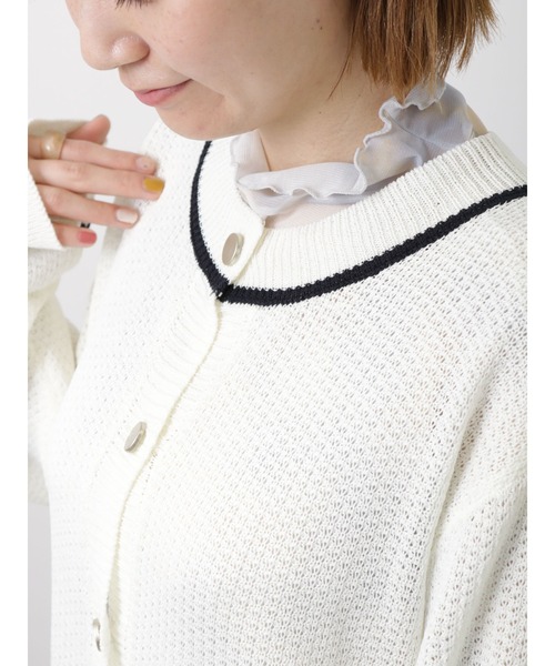 Lugnoncure（ルノンキュール）の「麻タッチライン入りカーディガン（カーディガン/ボレロ・レディース・ベージュ/ネイビー/オフホワイト・ﾌﾘ-）」の17枚目の写真