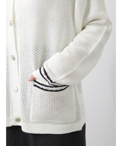 Lugnoncure（ルノンキュール）の「麻タッチライン入りカーディガン（カーディガン/ボレロ・レディース・ベージュ/ネイビー/オフホワイト・ﾌﾘ-）」の18枚目の写真