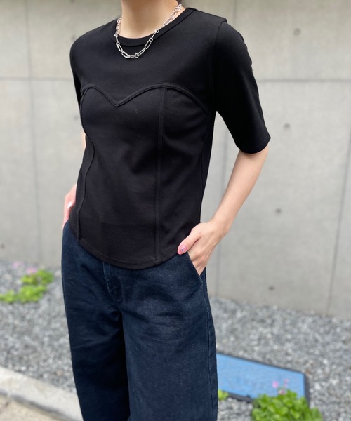 mi via loca（ミヴィアロカ）の「ビスチェデザインTシャツ（Tシャツ/カットソー・レディース・カーキ/ブラック/オフホワイト/モカ/グリーン系その他/ブラウン系その他・FREE）」の3枚目の写真