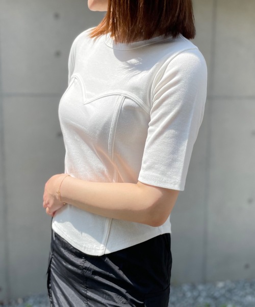 mi via loca（ミヴィアロカ）の「ビスチェデザインTシャツ（Tシャツ/カットソー・レディース・カーキ/ブラック/オフホワイト/モカ/グリーン系その他/ブラウン系その他・FREE）」の7枚目の写真