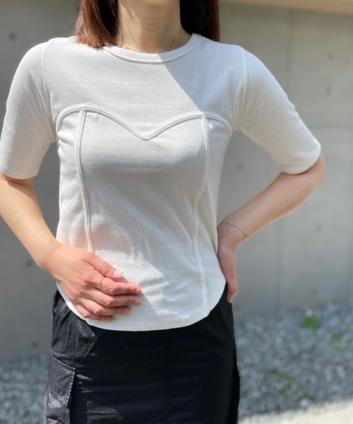 mi via loca（ミヴィアロカ）の「ビスチェデザインTシャツ（Tシャツ/カットソー・レディース・カーキ/ブラック/オフホワイト/モカ/グリーン系その他/ブラウン系その他・FREE）」の10枚目の写真