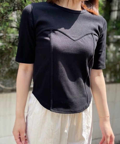 mi via loca（ミヴィアロカ）の「ビスチェデザインTシャツ（Tシャツ/カットソー・レディース・カーキ/ブラック/オフホワイト/モカ/グリーン系その他/ブラウン系その他・FREE）」の16枚目の写真