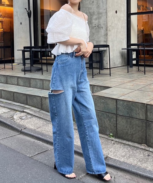 セール】サイドカッティングデニム（デニムパンツ）｜one after