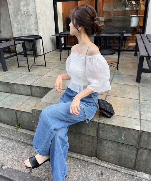 one after another NICE CLAUP（ワンアフターアナザーナイスクラップ）の「サイドカッティングデニム（デニムパンツ・レディース・ケミカルウォッシュ/インディゴブルー・SMALL/MEDIUM）」の10枚目の写真