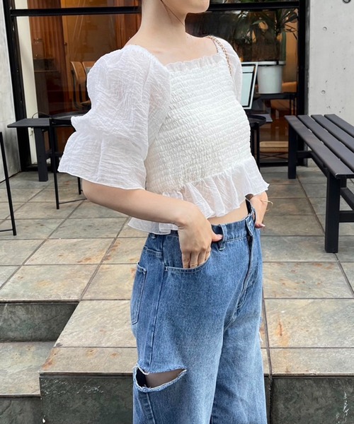 one after another NICE CLAUP（ワンアフターアナザーナイスクラップ）の「サイドカッティングデニム（デニムパンツ・レディース・ケミカルウォッシュ/インディゴブルー・SMALL/MEDIUM）」の3枚目の写真