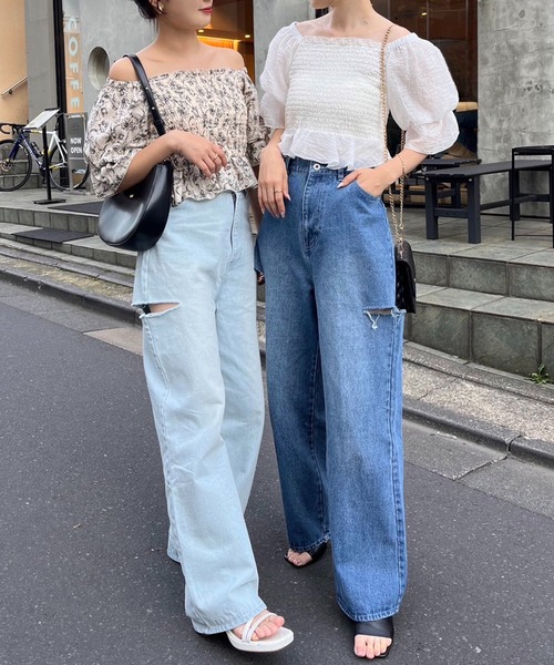 セール】サイドカッティングデニム（デニムパンツ）｜one after