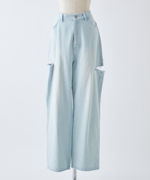 one after another NICE CLAUP（ワンアフターアナザーナイスクラップ）の「サイドカッティングデニム（デニムパンツ・レディース・ケミカルウォッシュ/インディゴブルー・SMALL/MEDIUM）」の5枚目の写真