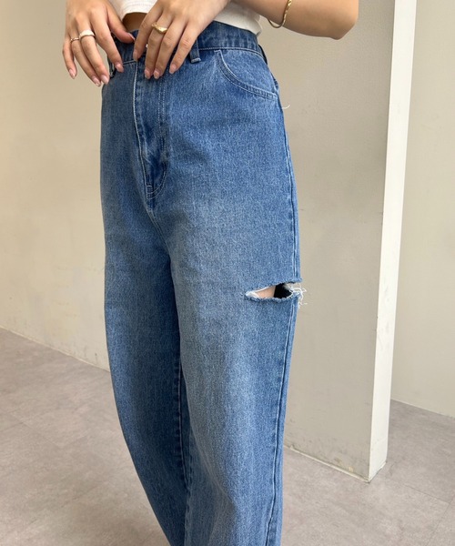 one after another NICE CLAUP（ワンアフターアナザーナイスクラップ）の「サイドカッティングデニム（デニムパンツ・レディース・ケミカルウォッシュ/インディゴブルー・SMALL/MEDIUM）」の22枚目の写真