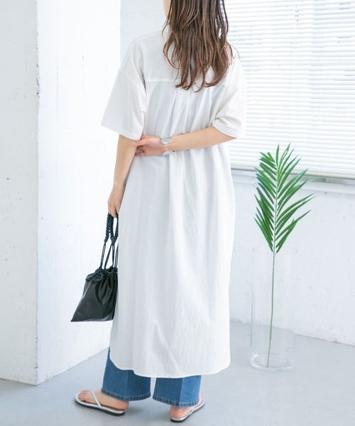 KBF（ケイビーエフ）の「BIGシャツワンピース（ワンピース・レディース・ダークブラウン/オフホワイト/ミント・ONE）」の4枚目の写真