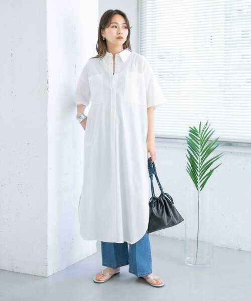 KBF（ケイビーエフ）の「BIGシャツワンピース（ワンピース・レディース・ダークブラウン/オフホワイト/ミント・ONE）」の5枚目の写真