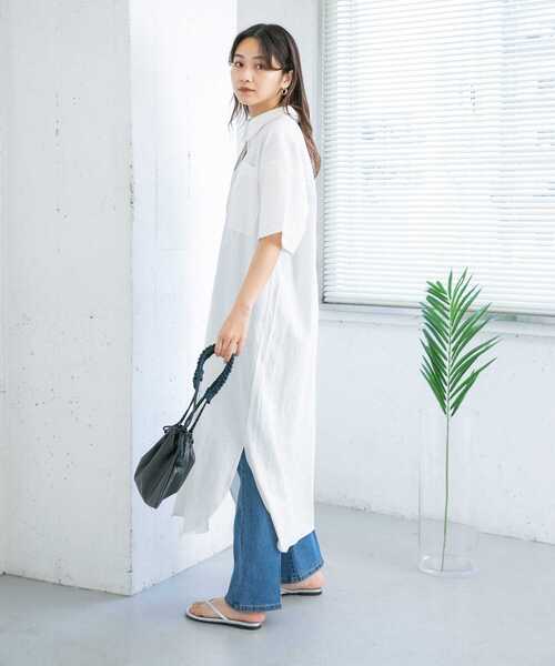 KBF（ケイビーエフ）の「BIGシャツワンピース（ワンピース・レディース・ダークブラウン/オフホワイト/ミント・ONE）」の6枚目の写真