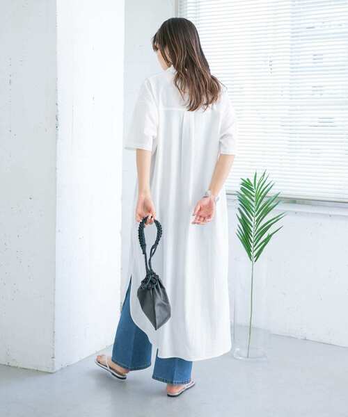 KBF（ケイビーエフ）の「BIGシャツワンピース（ワンピース・レディース・ダークブラウン/オフホワイト/ミント・ONE）」の7枚目の写真