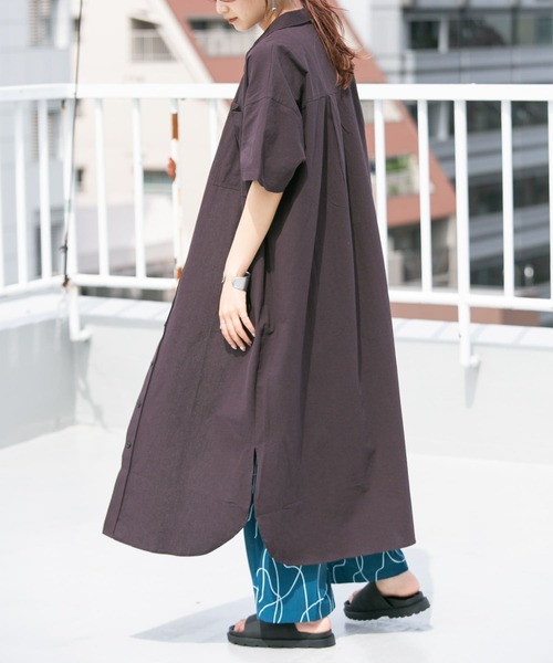 KBF（ケイビーエフ）の「BIGシャツワンピース（ワンピース・レディース・ダークブラウン/オフホワイト/ミント・ONE）」の9枚目の写真