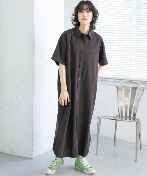 KBF（ケイビーエフ）の「BIGシャツワンピース（ワンピース・レディース・ダークブラウン/オフホワイト/ミント・ONE）」の14枚目の写真