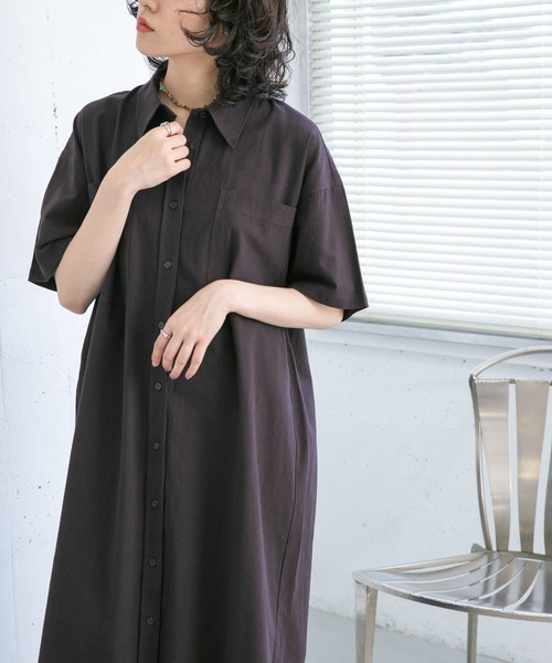 KBF（ケイビーエフ）の「BIGシャツワンピース（ワンピース・レディース・ダークブラウン/オフホワイト/ミント・ONE）」の17枚目の写真