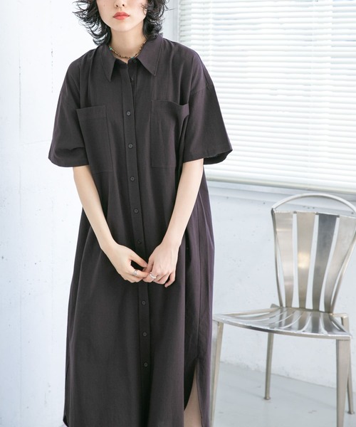 KBF（ケイビーエフ）の「BIGシャツワンピース（ワンピース・レディース・ダークブラウン/オフホワイト/ミント・ONE）」の18枚目の写真