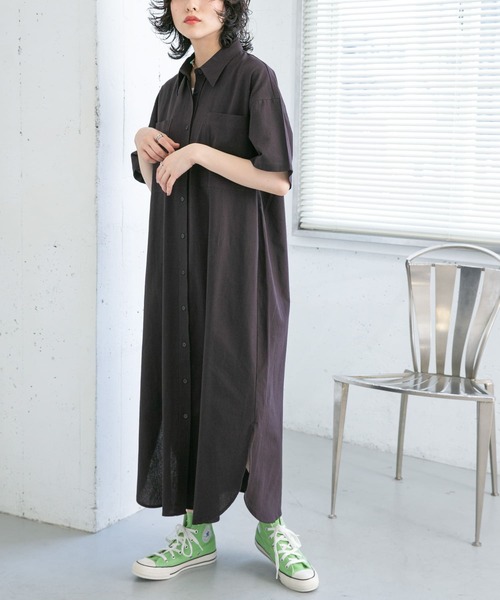 KBF（ケイビーエフ）の「BIGシャツワンピース（ワンピース・レディース・ダークブラウン/オフホワイト/ミント・ONE）」の20枚目の写真