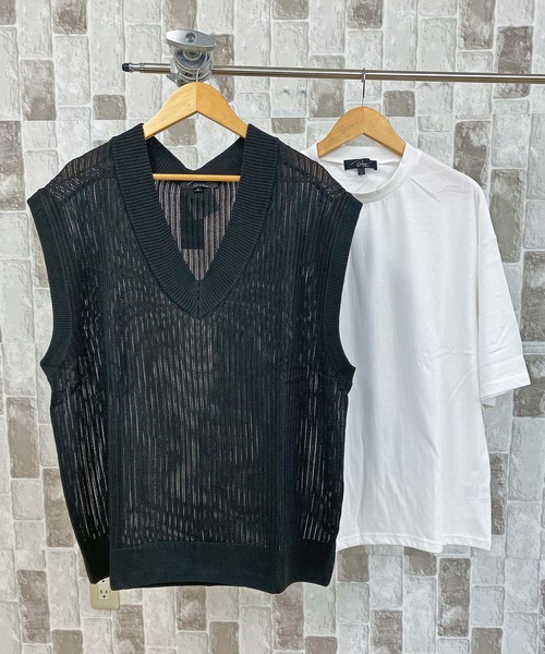 TopIsm(トップイズム)の「【2023】透かし編みVネックニットベストとTシャツ アンアサンブル(アンサンブル・メンズ・グレイッシュベージュ/ブルーグレー/ブラック/チャコールグレー・M/L)」の12枚目の写真