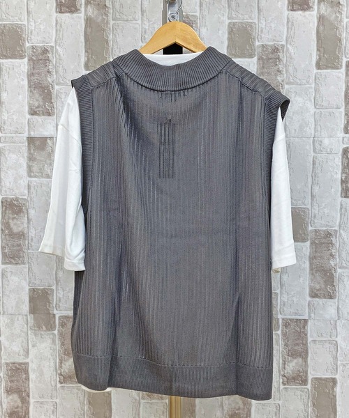 TopIsm(トップイズム)の「【2023】透かし編みVネックニットベストとTシャツ アンアサンブル(アンサンブル・メンズ・グレイッシュベージュ/ブルーグレー/ブラック/チャコールグレー・M/L)」の8枚目の写真