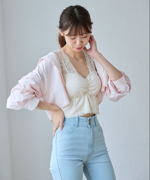 MAJESTIC LEGON（マジェスティックレゴン）の「カップ付きレースインナー（タンクトップ・レディース・ベージュ/アイボリー/ブラック・MEDIUM）」の2枚目の写真