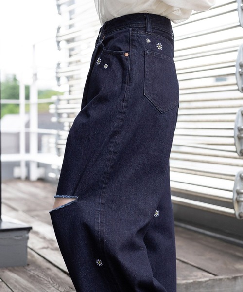 RAGEBLUE（レイジブルー）の「フラワー刺繍/DABOクラッシュデニム