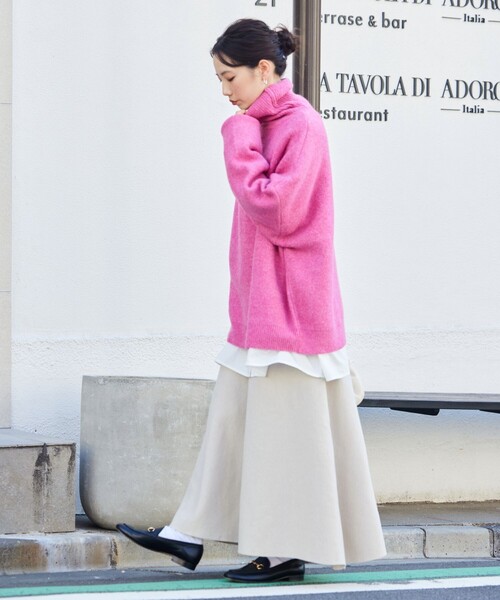 FREAK'S STORE(フリークスストア)の「限定展開 ミラノリブ ボリューム フレア ニットスカート(スカート・レディース・レッド/グリーン/ネイビー/ブラック/パープル/ナチュラル/モカ・SMALL/MEDIUM)」の17枚目の写真