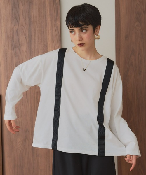 manana suerte（マニャーナスエルテ）の「サスペンダーデザイン ロングスリーブTシャツ（Tシャツ/カットソー・レディース・ホワイト/ブラック・FREE）」の5枚目の写真