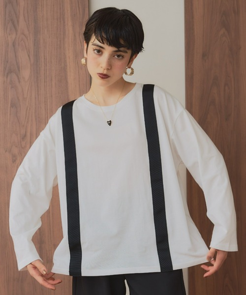 manana suerte（マニャーナスエルテ）の「サスペンダーデザイン ロングスリーブTシャツ（Tシャツ/カットソー・レディース・ホワイト/ブラック・FREE）」の6枚目の写真