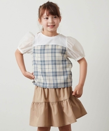 a.v.v（アーヴェヴェ）の「[160]【セットアップ対応】シアーパフスリーブチェック柄ドッキングトップス（シャツ/ブラウス・キッズ）」