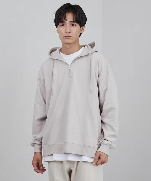 coen（コーエン）の「ビッグシルエットハーフジップパーカー（パーカー・メンズ・ライトグレー/ネイビー・M/L/XL）」の5枚目の写真
