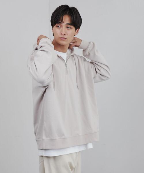 coen（コーエン）の「ビッグシルエットハーフジップパーカー（パーカー・メンズ・ライトグレー/ネイビー・M/L/XL）」の9枚目の写真