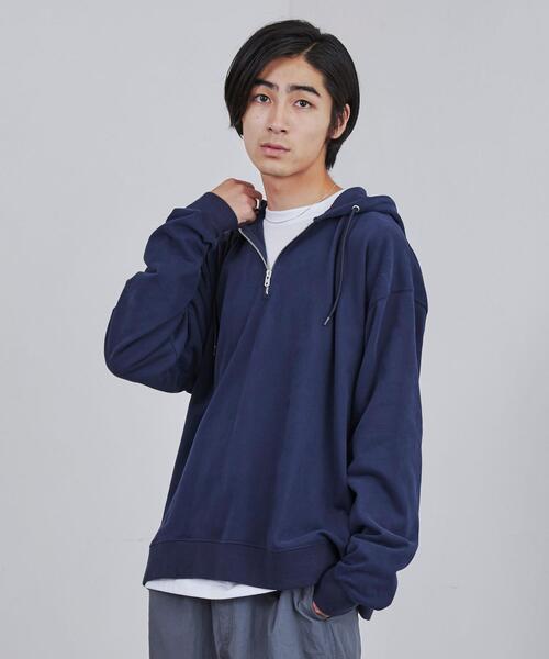 coen（コーエン）の「ビッグシルエットハーフジップパーカー（パーカー・メンズ・ライトグレー/ネイビー・M/L/XL）」の13枚目の写真