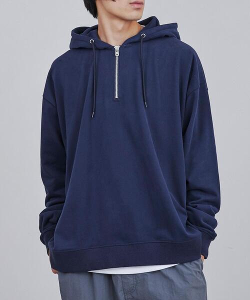 coen（コーエン）の「ビッグシルエットハーフジップパーカー（パーカー・メンズ・ライトグレー/ネイビー・M/L/XL）」の16枚目の写真