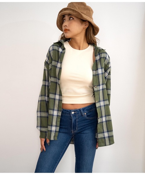 anap mimpi(アナップミンピ)の「ベイクカラーオーバーサイズチェックシャツ(シャツ/ブラウス・レディース・カーキ/ネイビー/キャメル・FREE)」の10枚目の写真