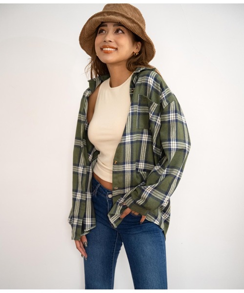 anap mimpi(アナップミンピ)の「ベイクカラーオーバーサイズチェックシャツ(シャツ/ブラウス・レディース・カーキ/ネイビー/キャメル・FREE)」の12枚目の写真