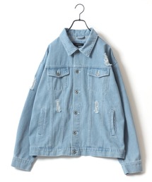Salong hameu（サロン ハミュー）の「ビッグシルエット ケミカルウォッシュデニム・ダメージ加工デニムジャケット/Gジャン メンズ レディース（デニムジャケット）」