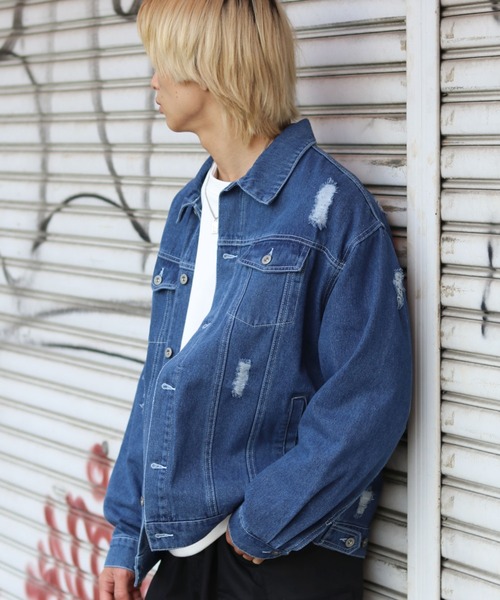 セール】ビッグシルエット ケミカルウォッシュデニム・ダメージ加工
